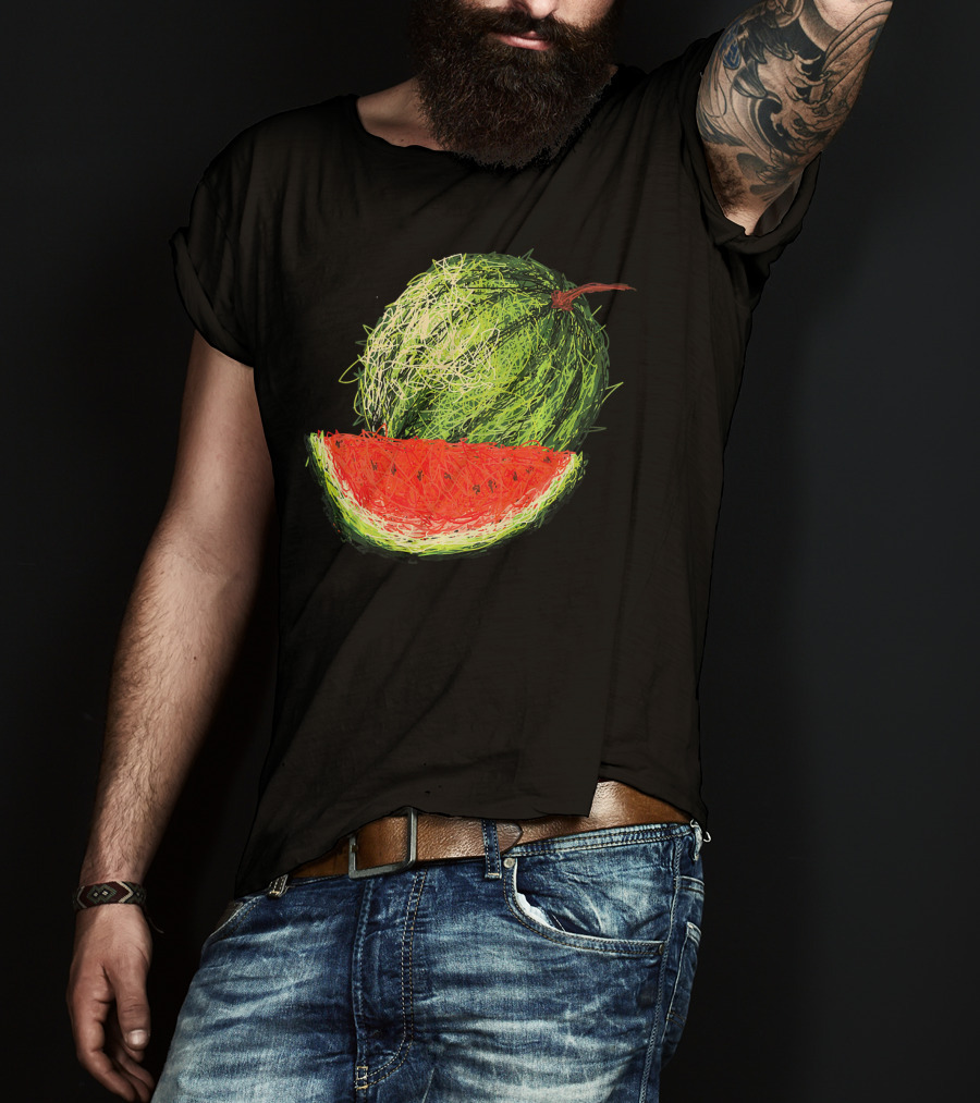 Huge Watermelon Fruit Sketch T-Shirt