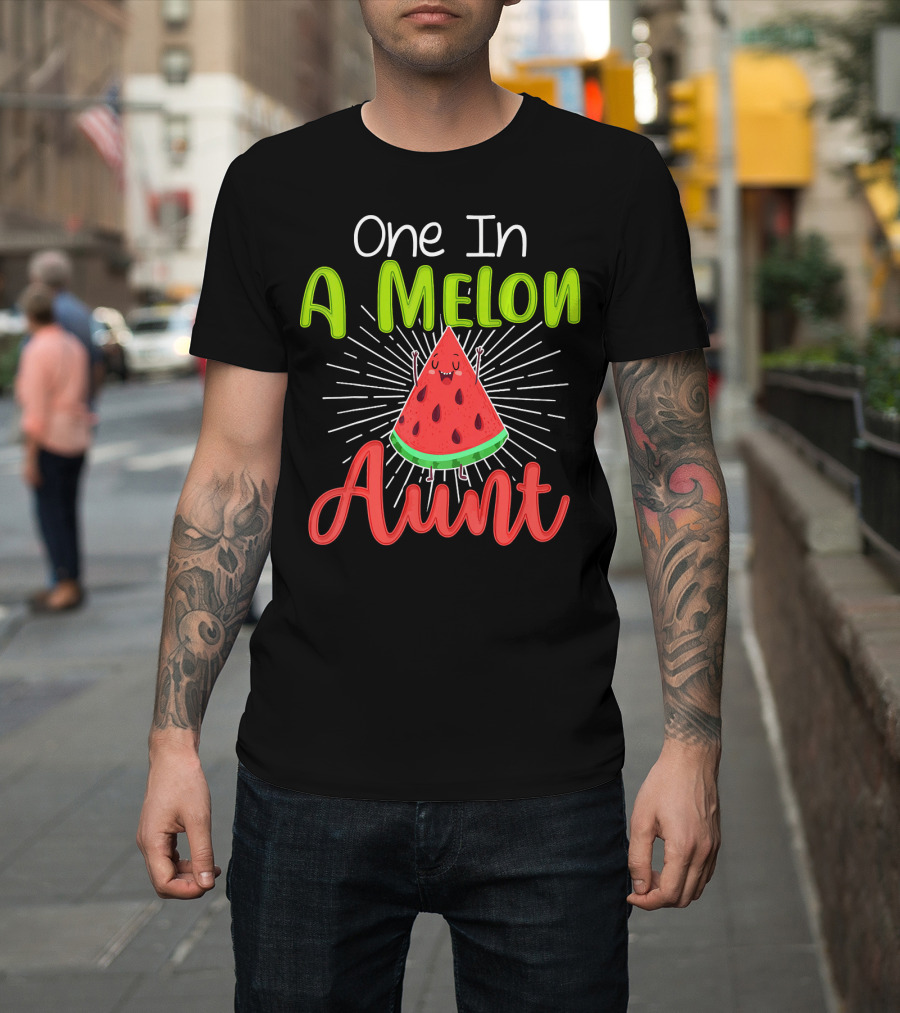 One In A Melon Aunt Cute Watermelon Slice with Happy Face T-Shirt