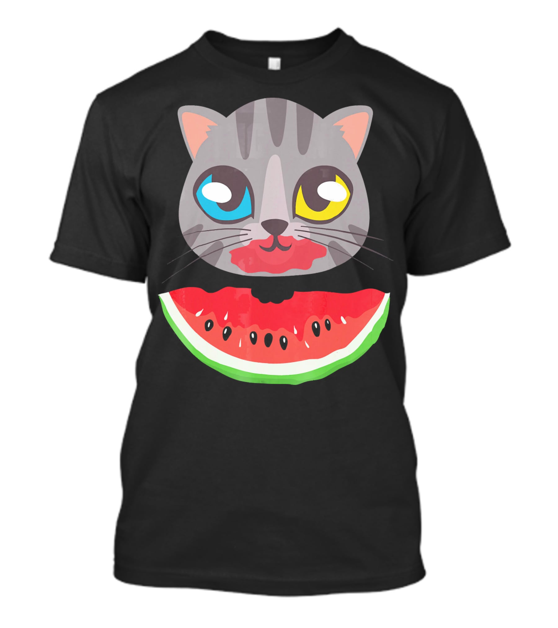Watermelon Cat Funny Cat With Dual-Colored Eyes And Watermelon Slice T-Shirt
