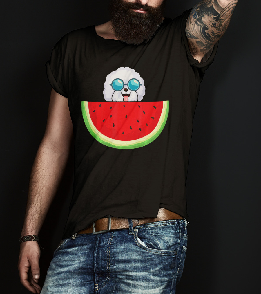 Bichon Frise With Sunglasses And Watermelon Slice T-Shirt