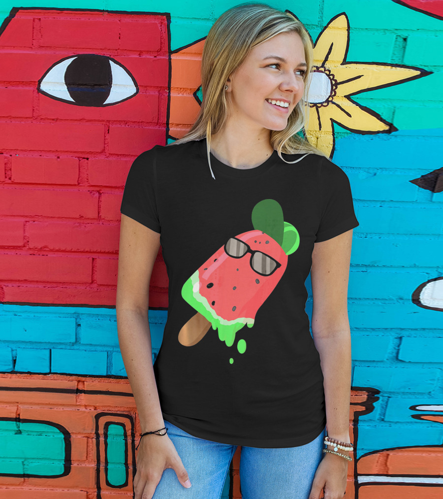 Fruity Fashion Ice Cream Watermelon With Sunglasses T-Shirt