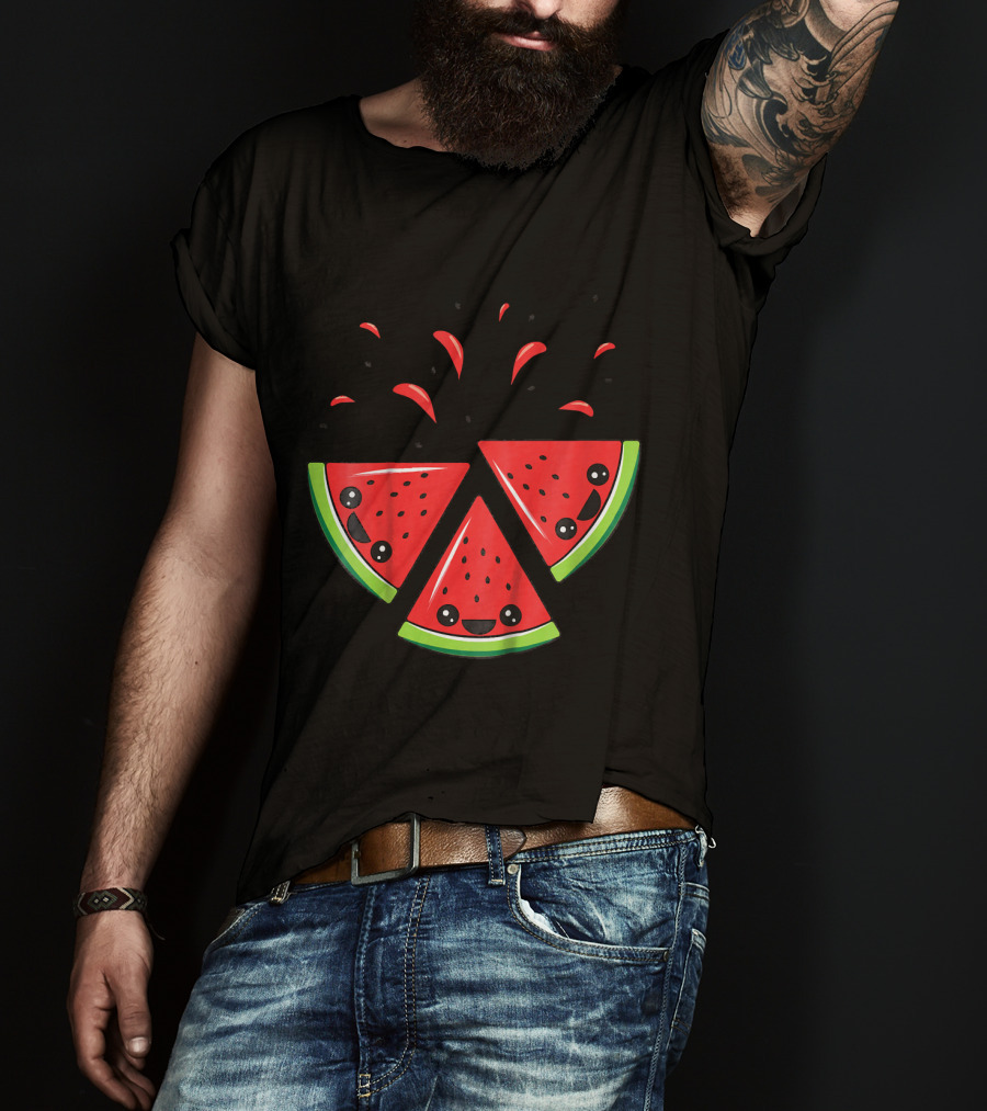 Kids Cute Watermelon Slices With Smiling Faces And Seeds T-Shirt