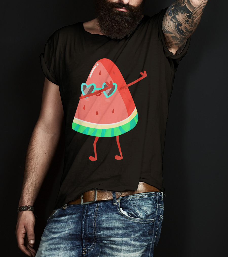 Dabbing Watermelon Wearing Heart Sunglasses Fruit Lover T-Shirt