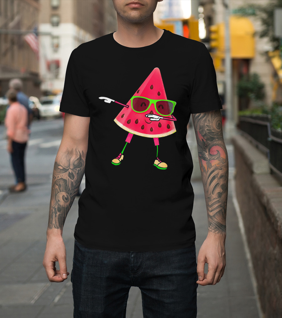Dabbing Watermelon Funny Watermelon Slice With Sunglasses T-Shirt