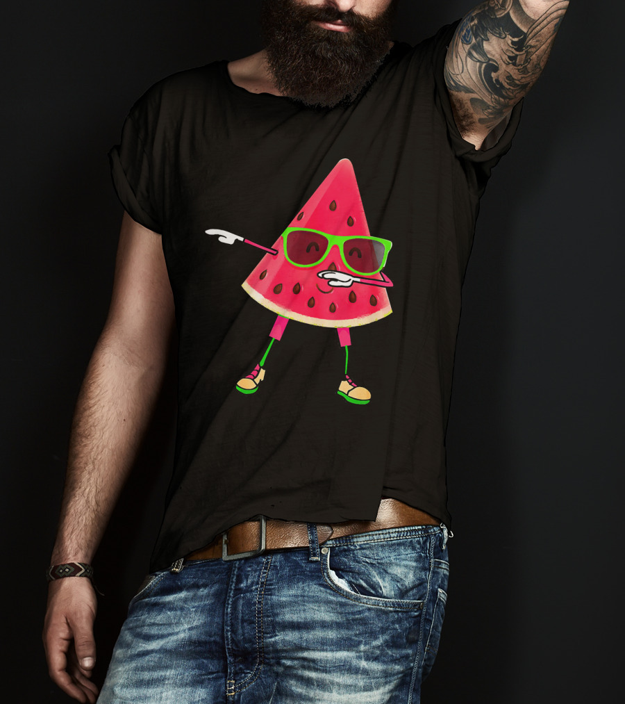Dabbing Watermelon Funny Watermelon Slice With Sunglasses T-Shirt