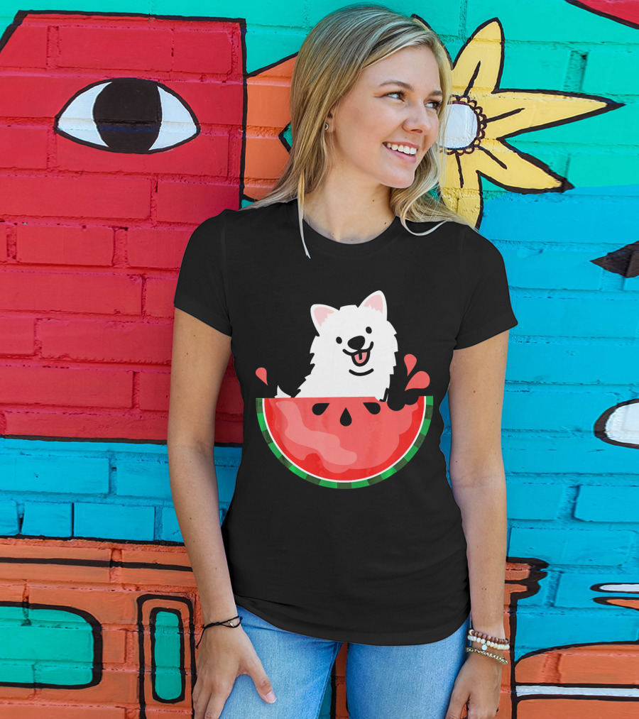 Watermelon Samoyed Summer Va Playful Pup Fun T-Shirt
