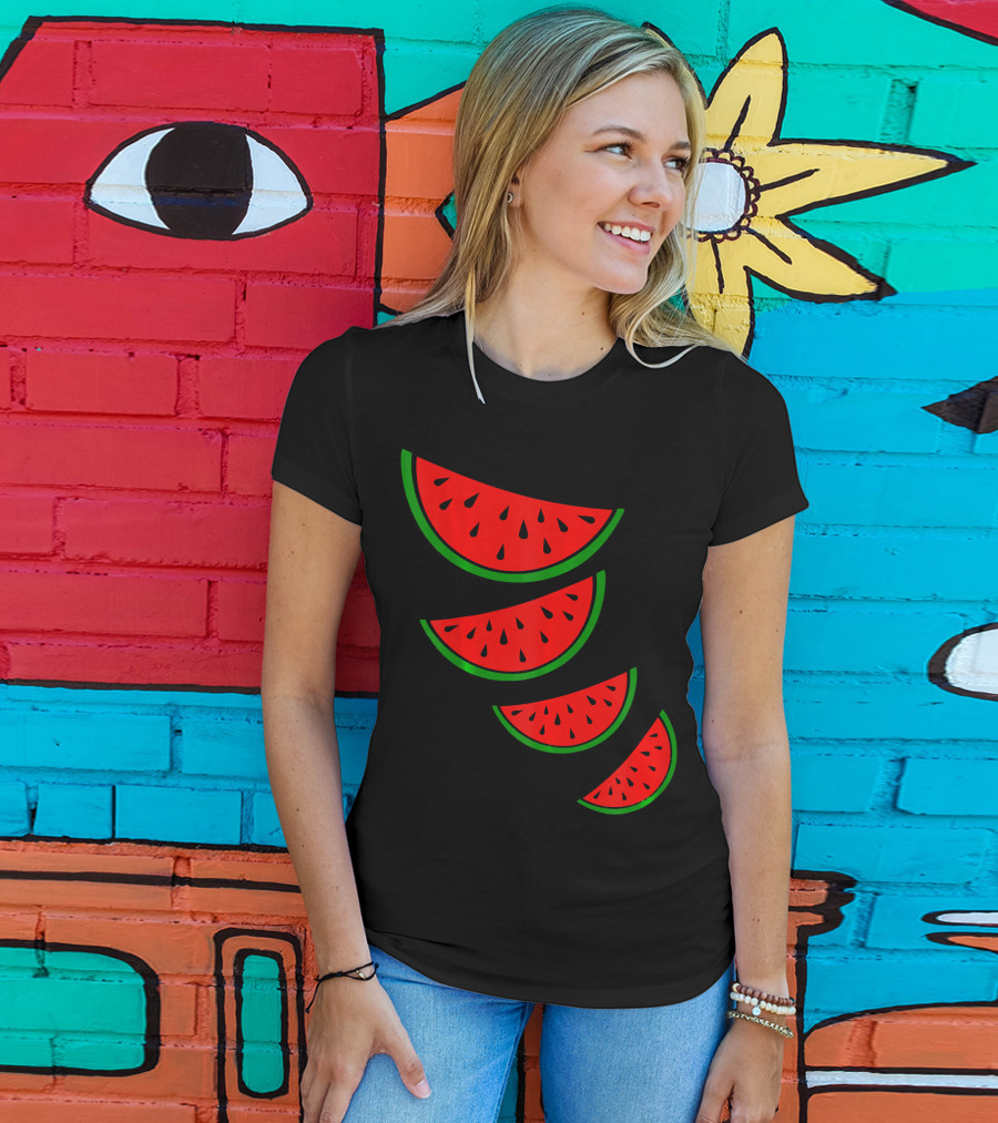 Watermelon Pink Green White Slices Diagonal T-Shirt