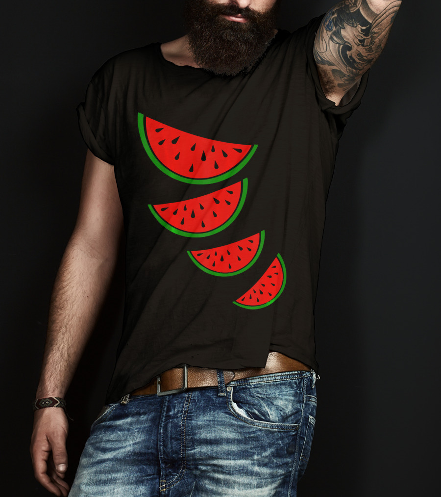 Watermelon Pink Green White Slices Diagonal T-Shirt