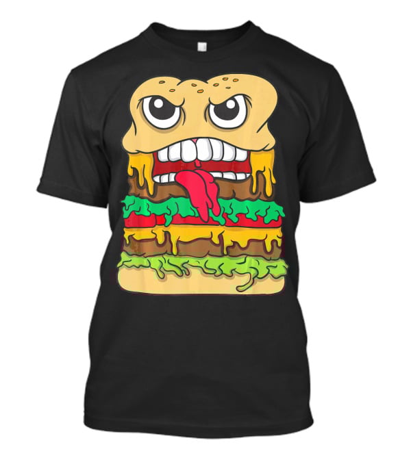 Burger Hamburger Cheeseburger Face With Tongue Out Lettuce And Cheese Layers T-Shirt