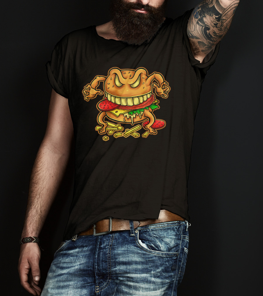 Giant Monster Burger With Muscular Arms And Fries T-Shirt