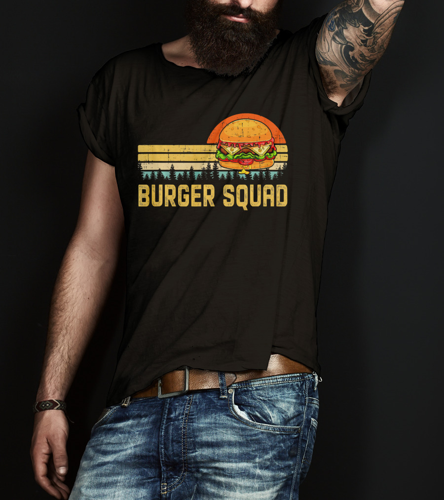 Burger Squad Retro Sunset Cheeseburger Foodie Lover T-Shirt