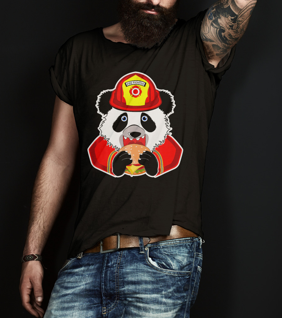 Firefighter Panda Enjoys Burger Delight T-Shirt