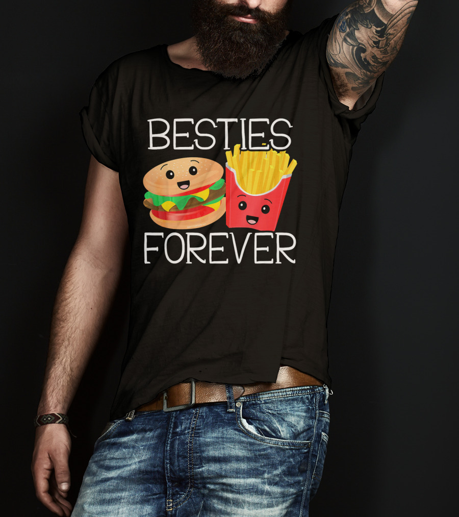 Besties Forever Smiling Hamburger And French Fries Duo T-Shirt