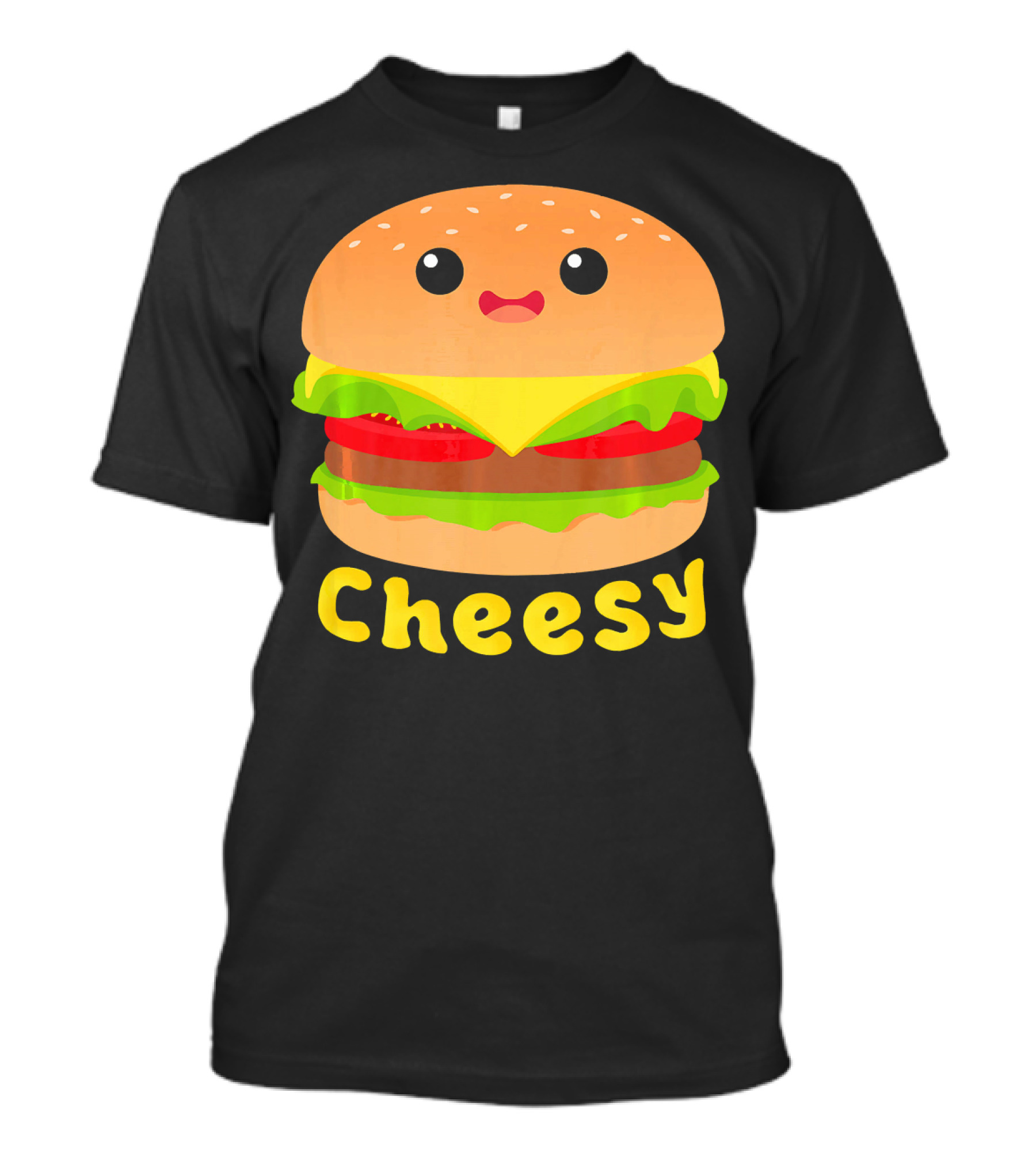 Cheesy Cute Funny Cheese Burger Food Pun Adorable Smiling Burger T-Shirt