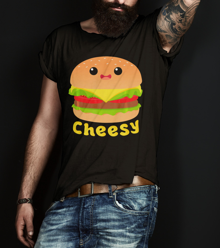 Cheesy Cute Funny Cheese Burger Food Pun Adorable Smiling Burger T-Shirt