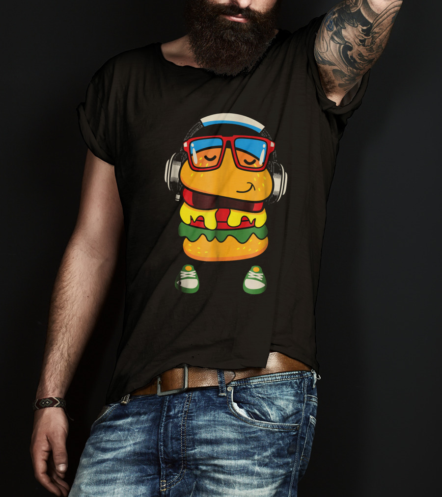 Dancing Hamburger With Headphones And Glasses T-Shirt