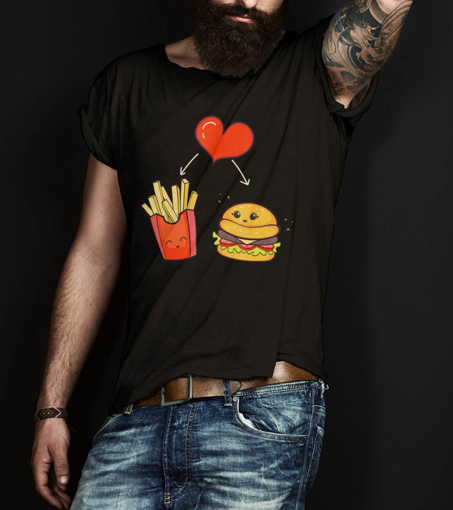 Burger Fries Kids Kawaii Heart Cute Food Lovers T-Shirt