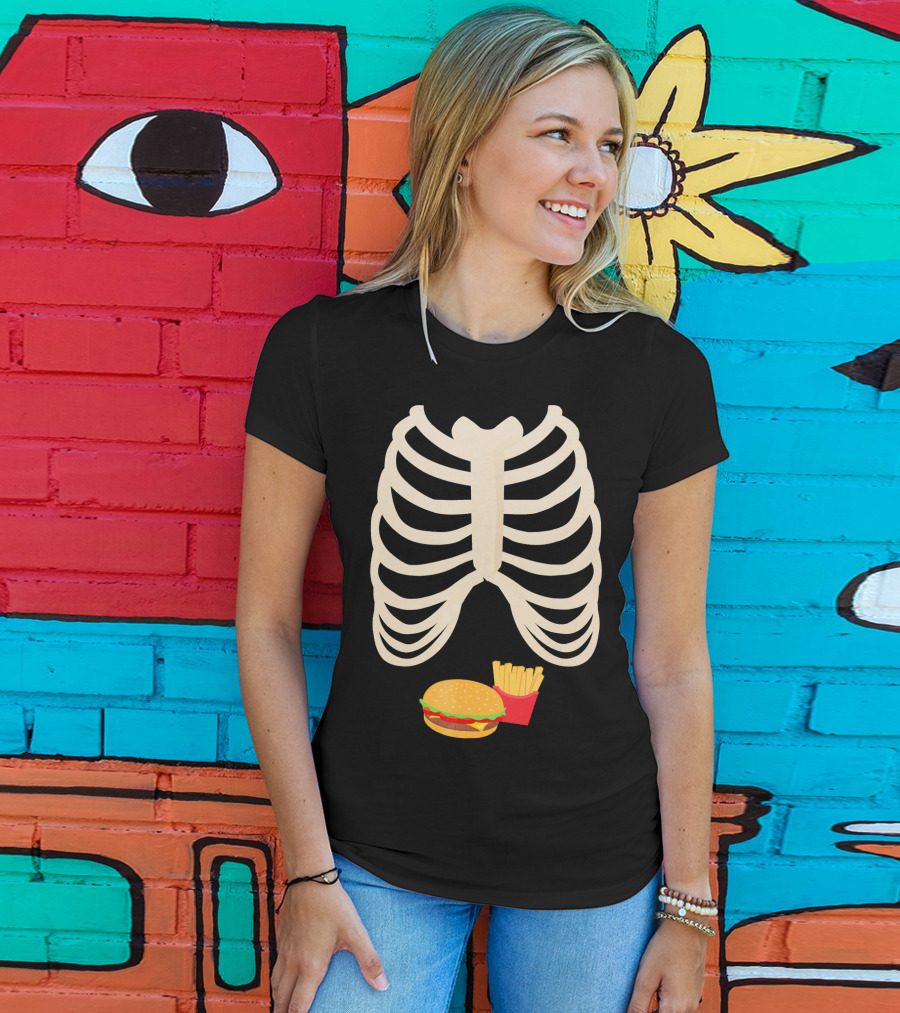 Halloween Skeleton Rib Cage Xray Burger And Fries T-Shirt