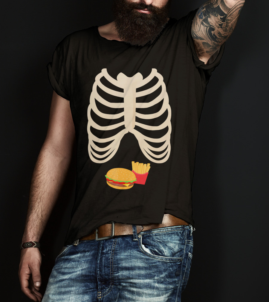Halloween Skeleton Rib Cage Xray Burger And Fries T-Shirt