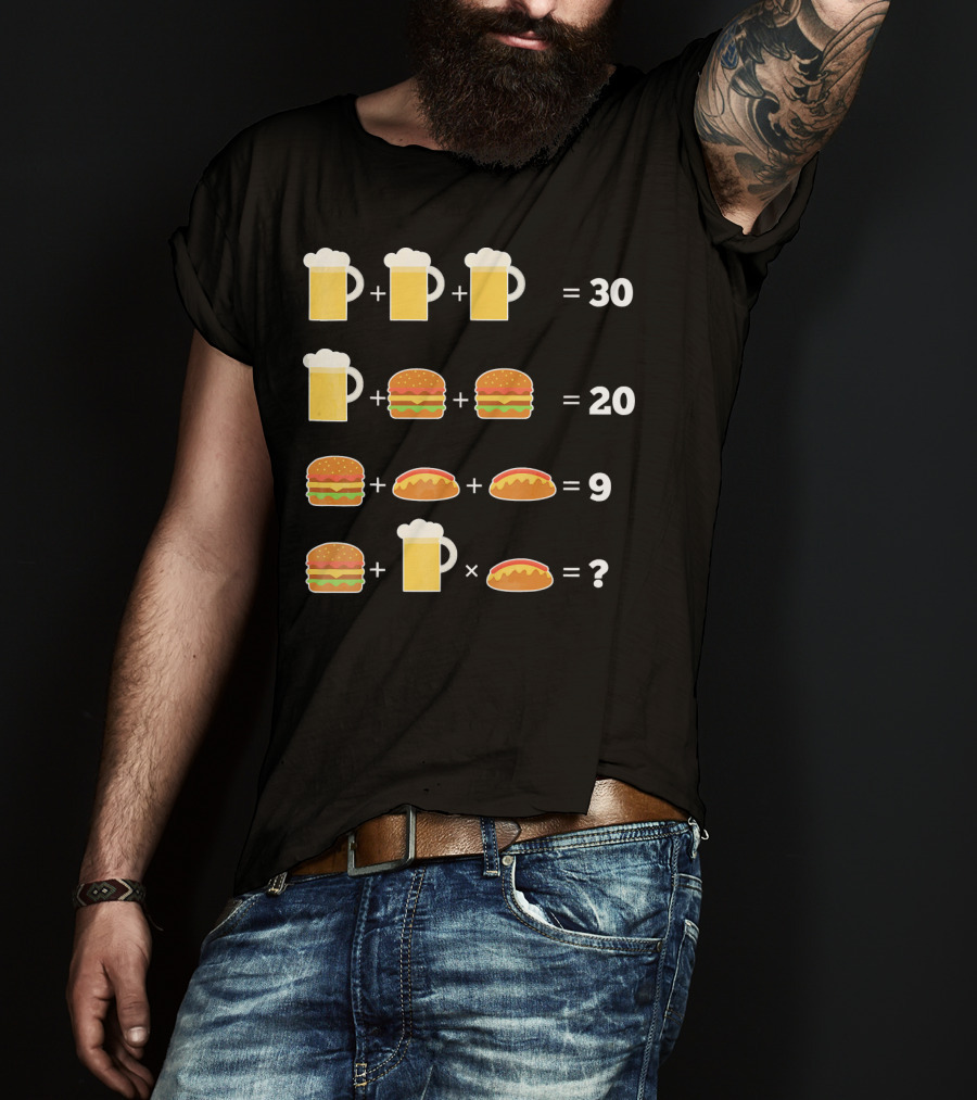 Beer And Hamburger Hot Dog Math Puzzle Equation T-Shirt