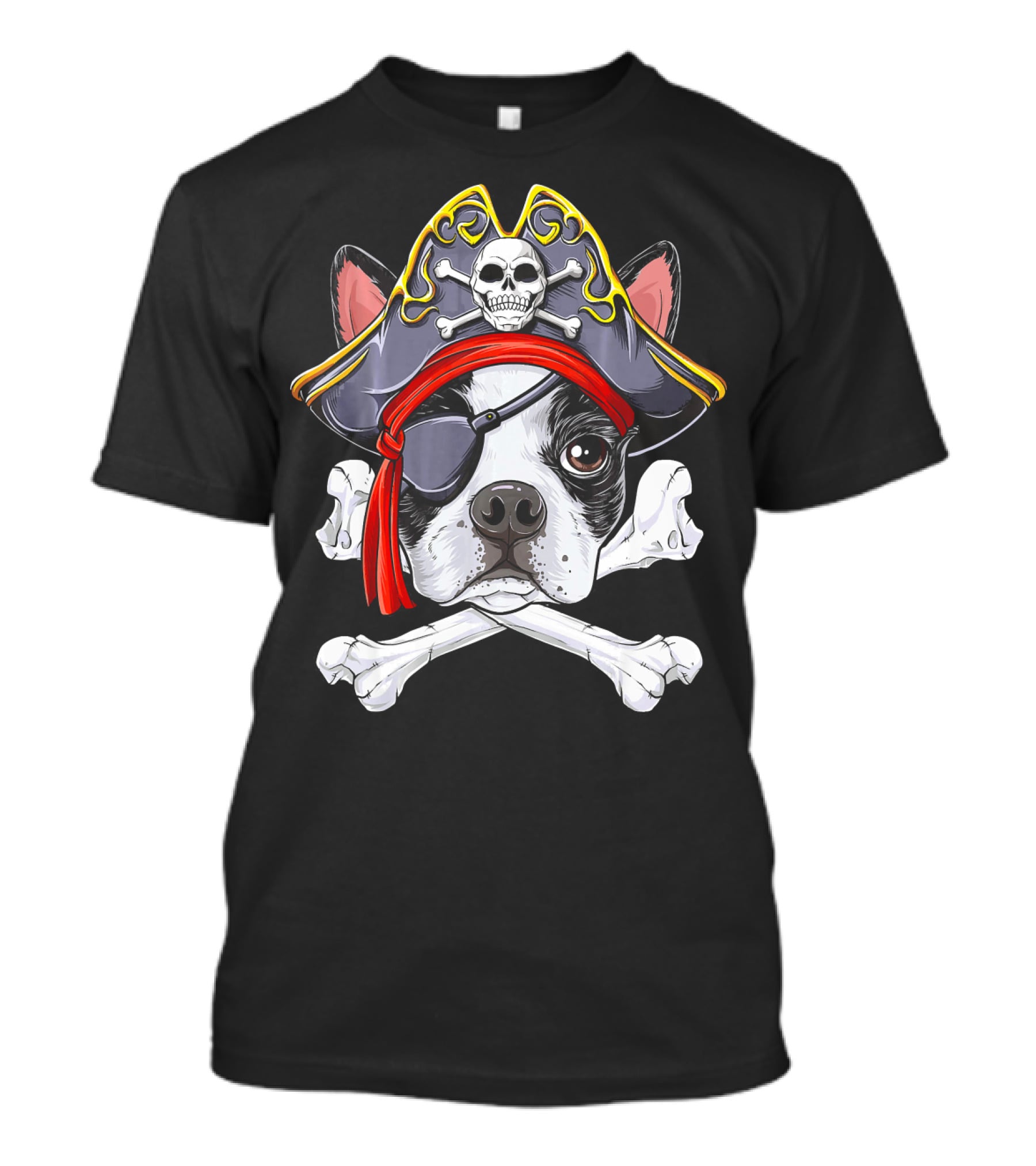 Boston Terrier Pirate Jolly Roger Skull And Crossbones T-Shirt