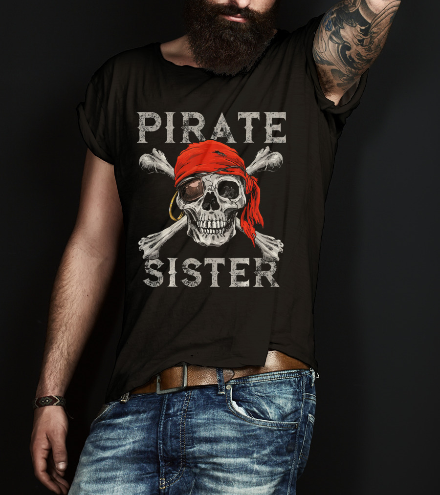 Pirate Sister Skull Jolly Roger Bandana T-Shirt