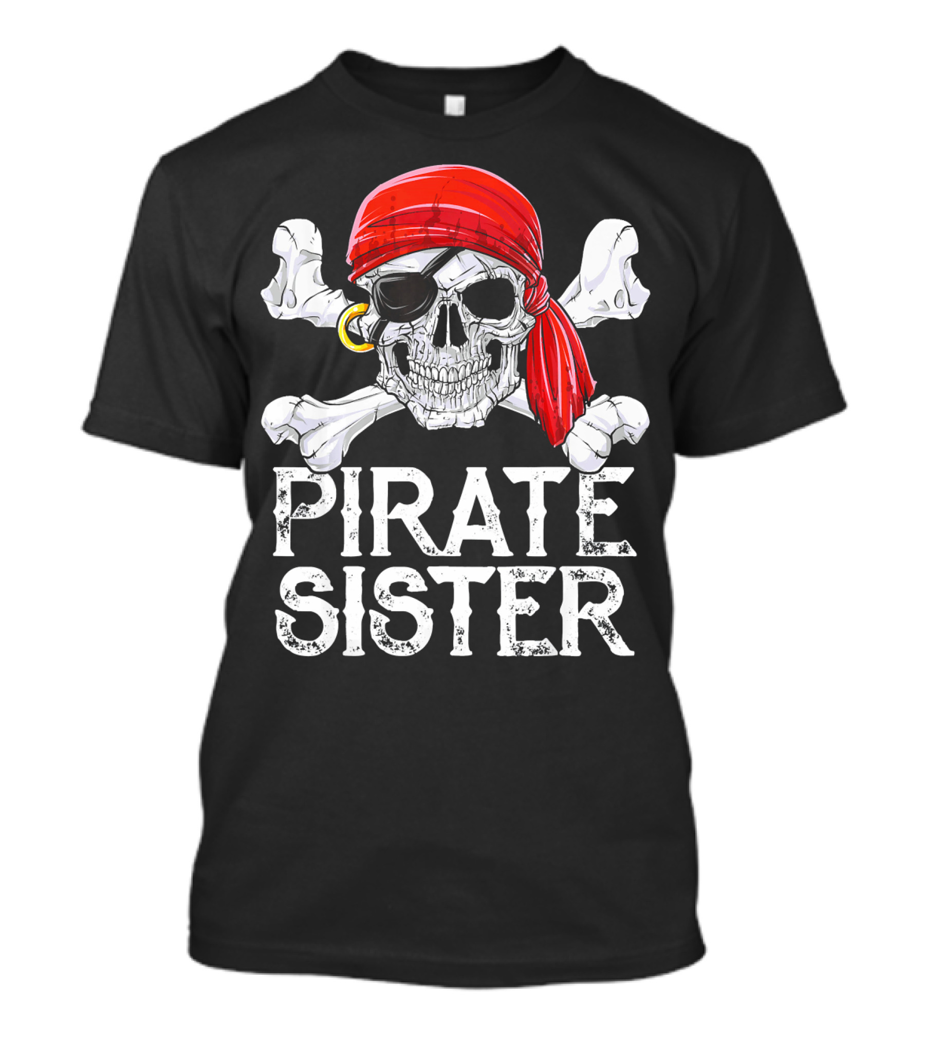 Pirate Sister Skull With Red Bandana And Crossbones T-Shirt