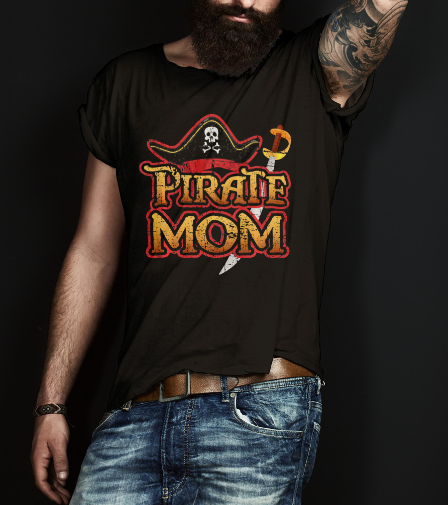 Pirate Mom Hat And Sword Birthday Party Cruise T-Shirt