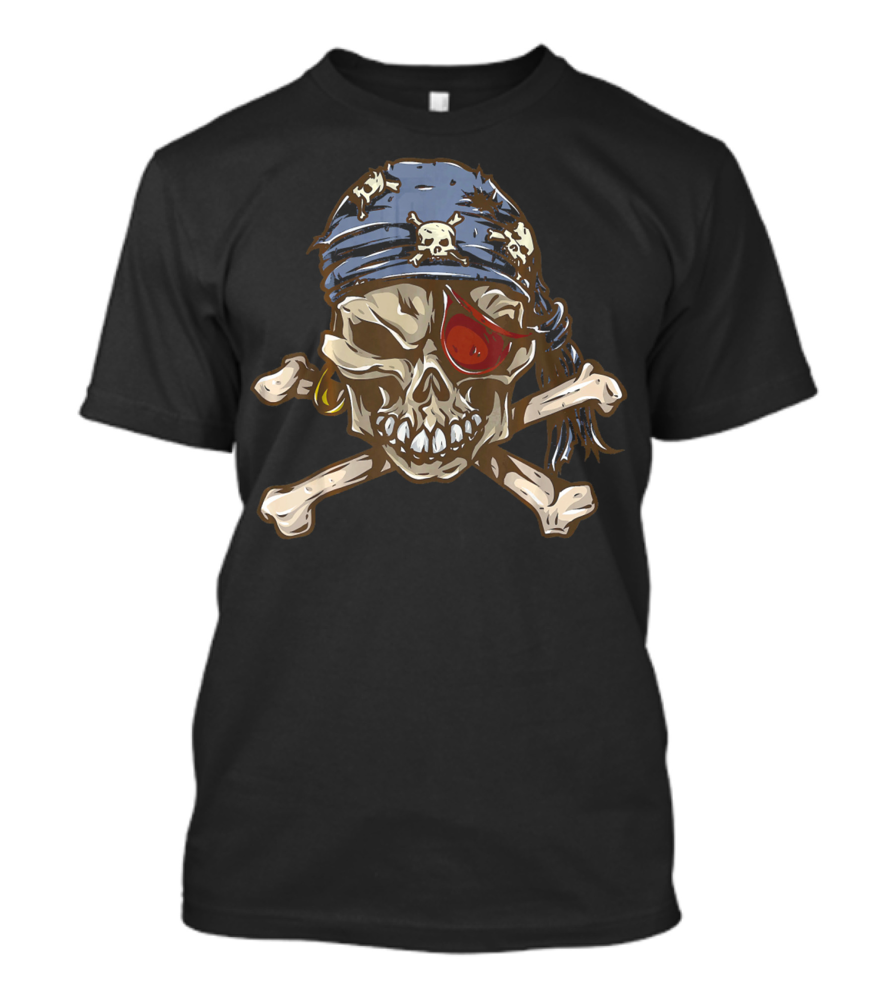 Jolly Roger Skull With Eye Patch And Crossbones Bandana T-Shirt
