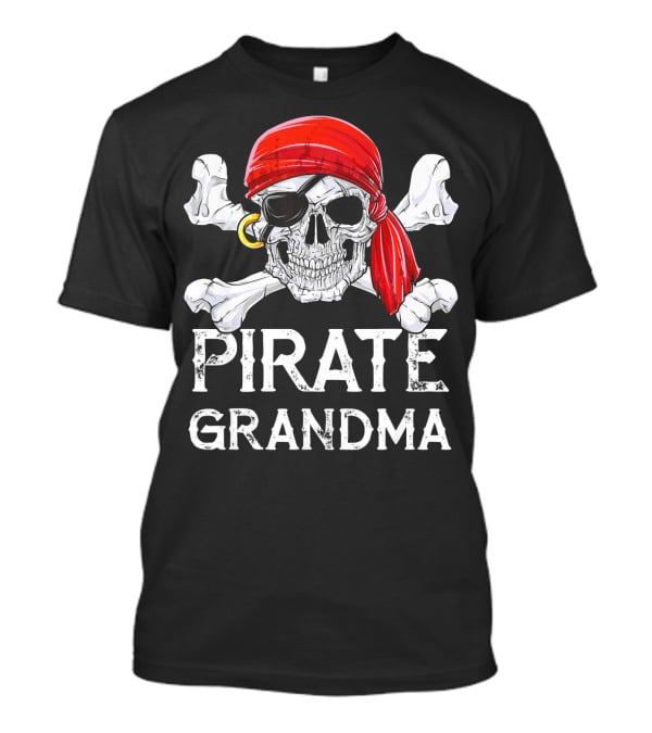 Pirate Grandma Skull With Red Bandana And Crossbones T-Shirt