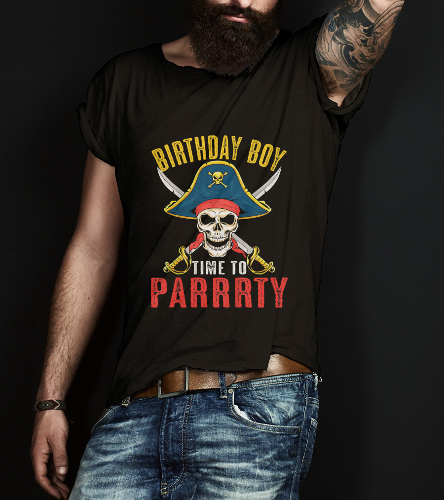 Birthday Boy Pirate Skull Time To Parrrty T-Shirt