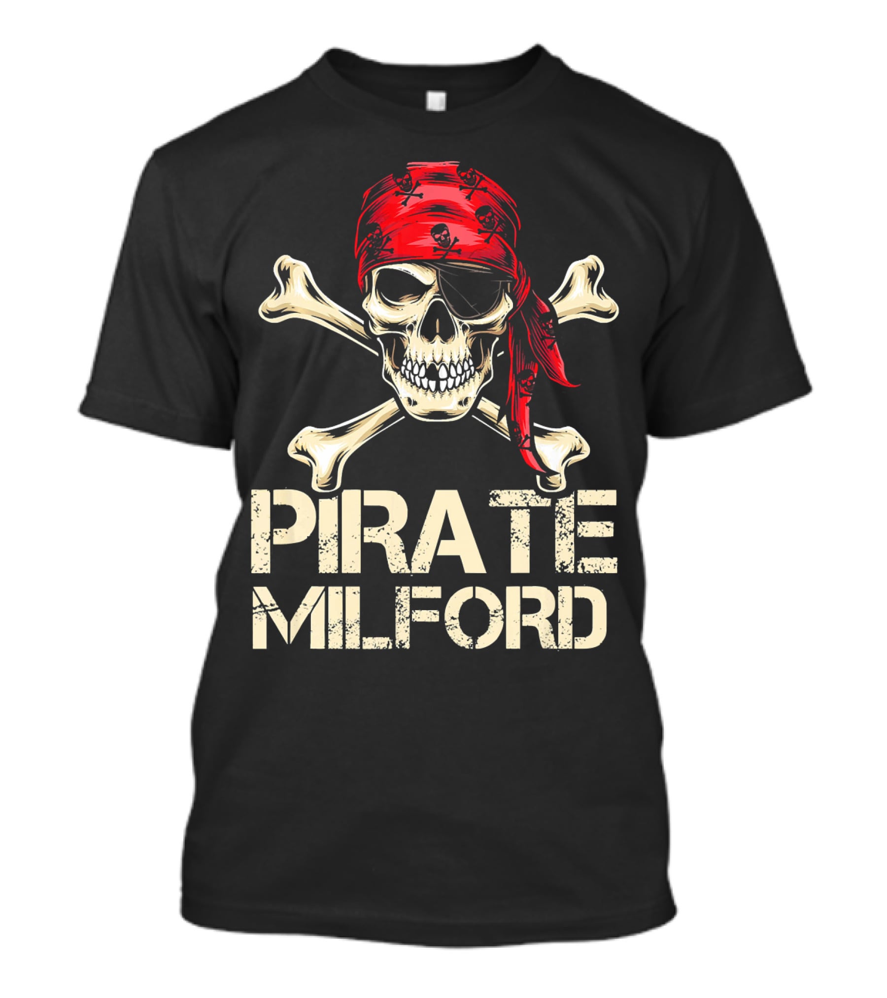 PIRATE MILFORD Skull Crossbones Red Bandana Custom Birthday T-Shirt