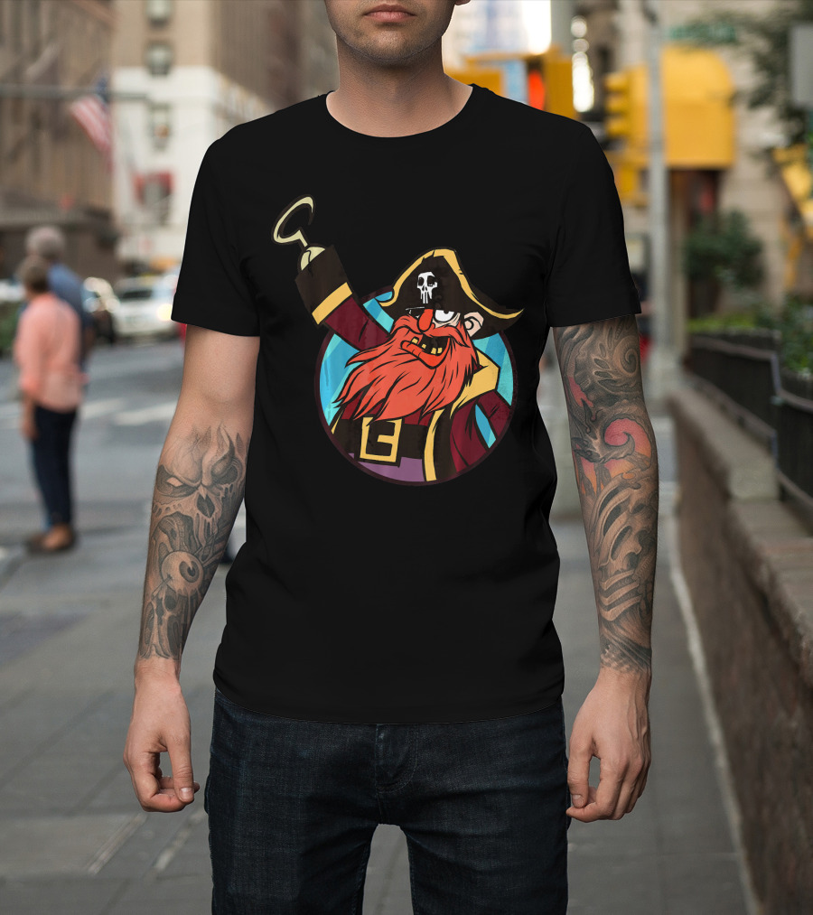 Pirate Captain With Skull Patch And Hook Hand T-Shirt