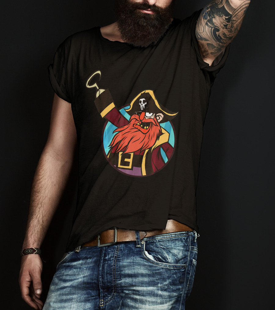 Pirate Captain With Skull Patch And Hook Hand T-Shirt