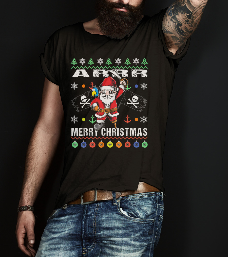 Arr Merry Christmas Pirate Santa Ugly Christmas T-Shirt