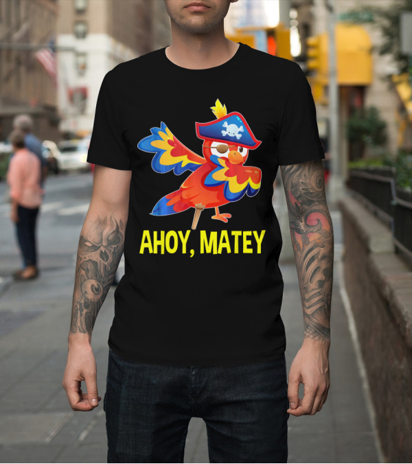 Shirt: Ahoy Matey Dabbing Parrot with Pirate Hat and Skull Emblem T-Shirt Ahoy Matey Dabbing Parrot with Pirate Hat and Skull Emblem T-Shirt