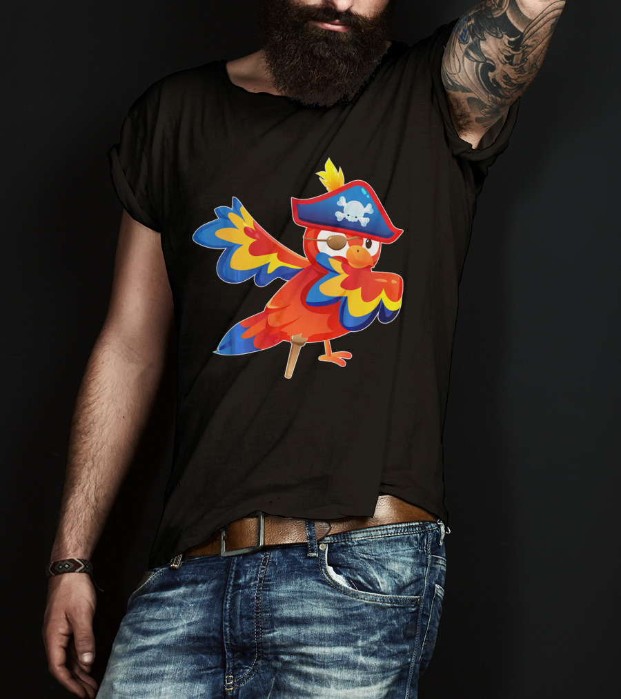 Cute Pirate Parrot Bird Halloween Costume Pirate Hat Skull T-Shirt