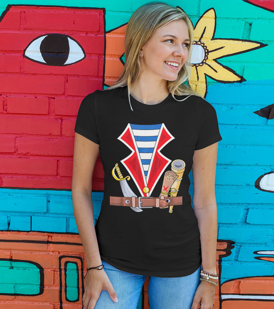 Halloween Kids Dress Up Pirate Costume Map Sword Telescope Stripes T-Shirt