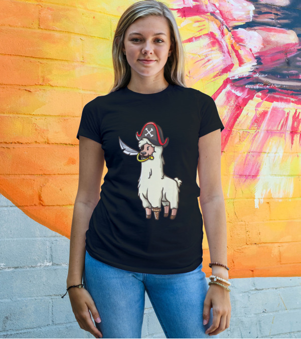 Pirate Llama With Hat And Sword Halloween Party T-Shirt
