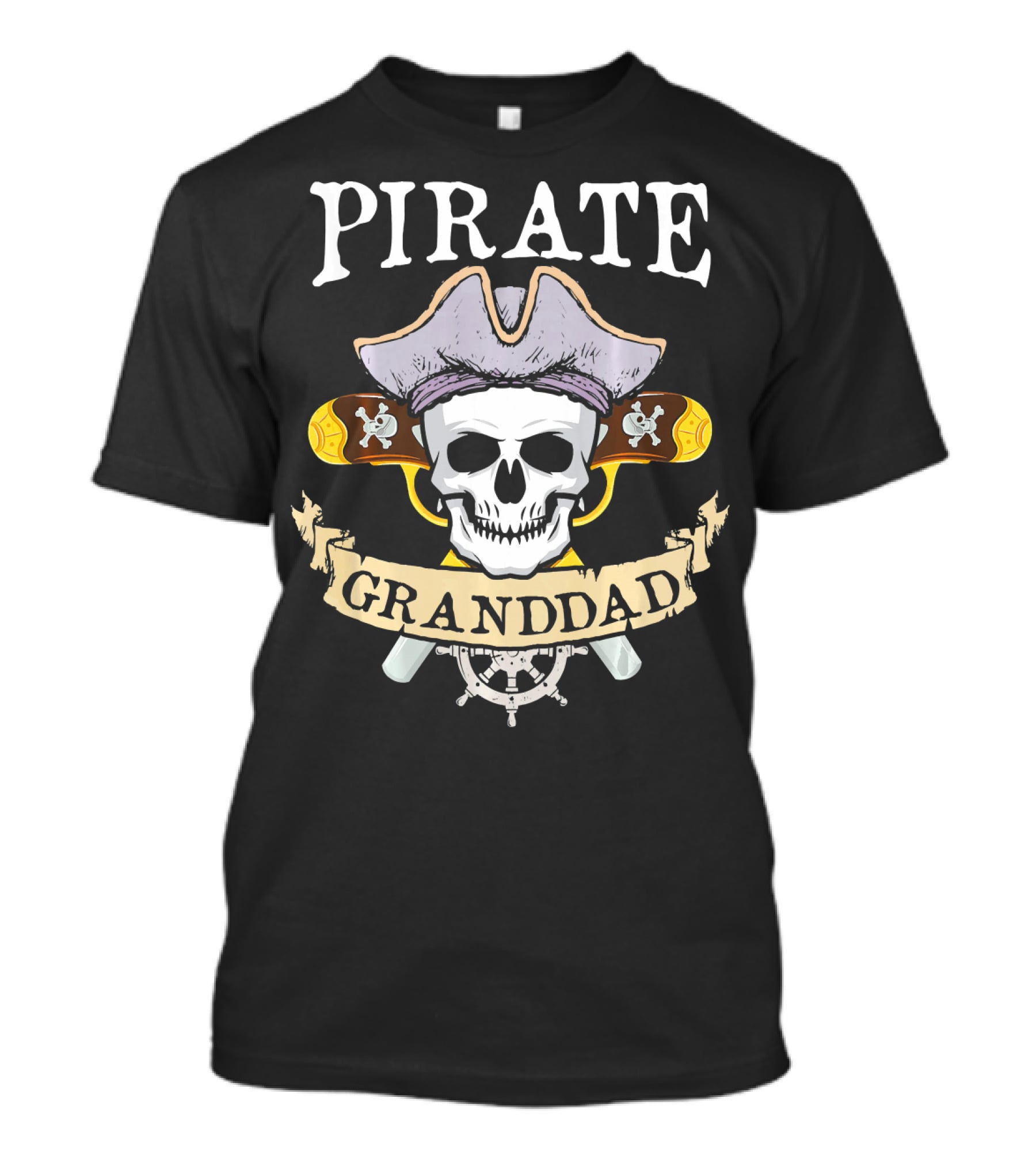 Pirate Granddad Skull With Hat And Crossed Swords Halloween Family Matching T-Shirt