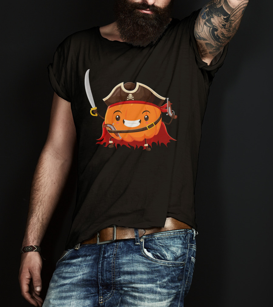 Pirate Pumpkin Halloween Costume Party With Sword And Pirate Hat T-Shirt