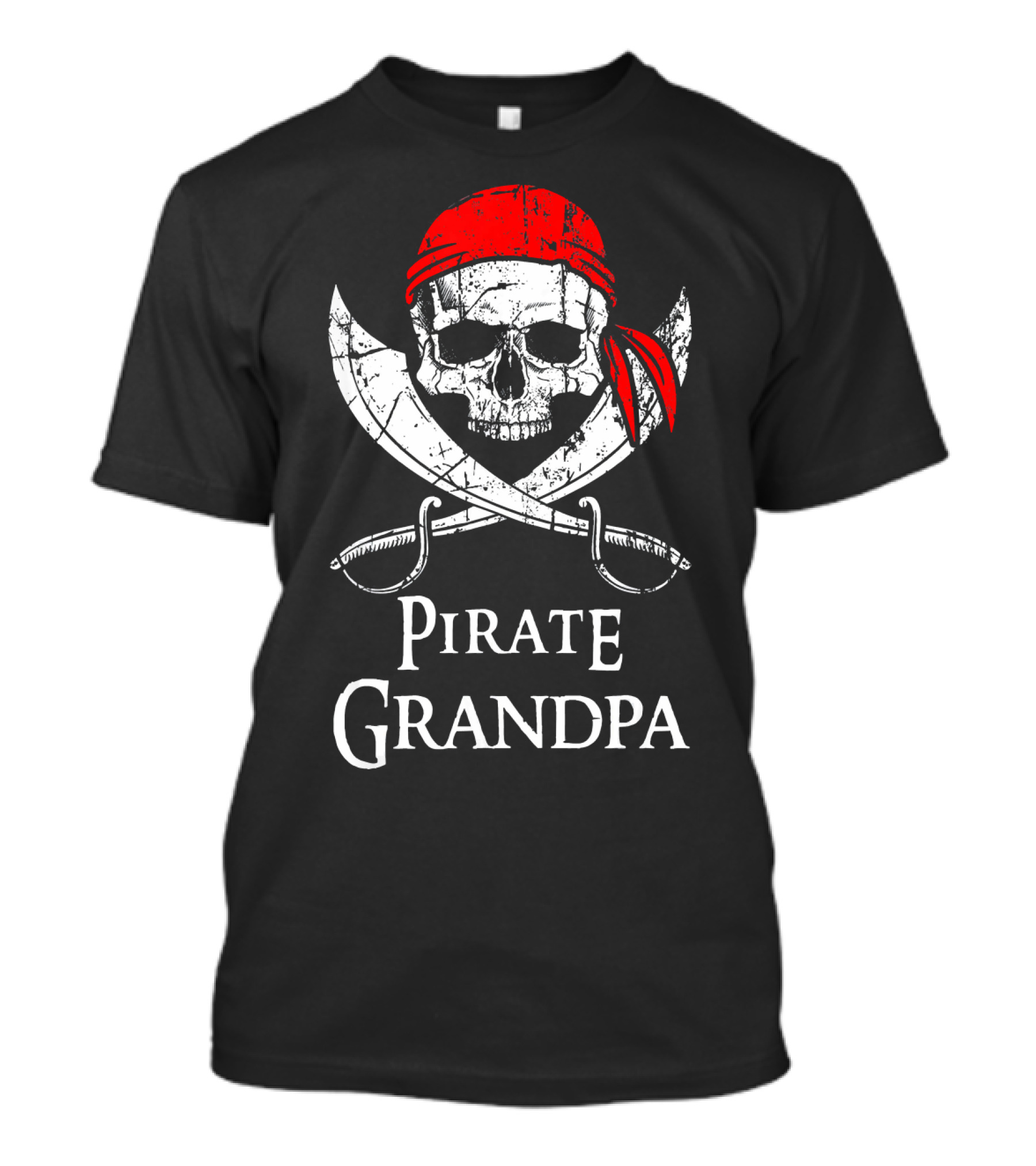 Pirate Grandpa Skull Crossed Swords Red Bandana T-Shirt