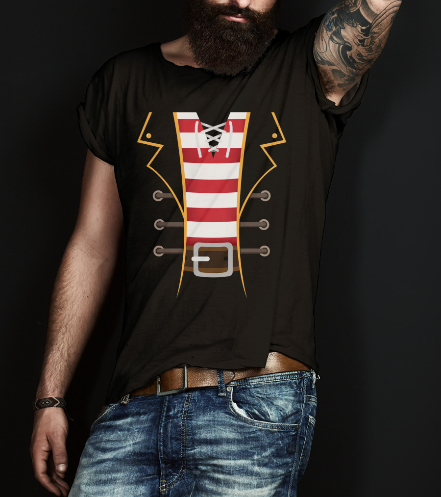 Pirate Buccaneer Novelty Diy Costume Striped Shirt Belt T-Shirt