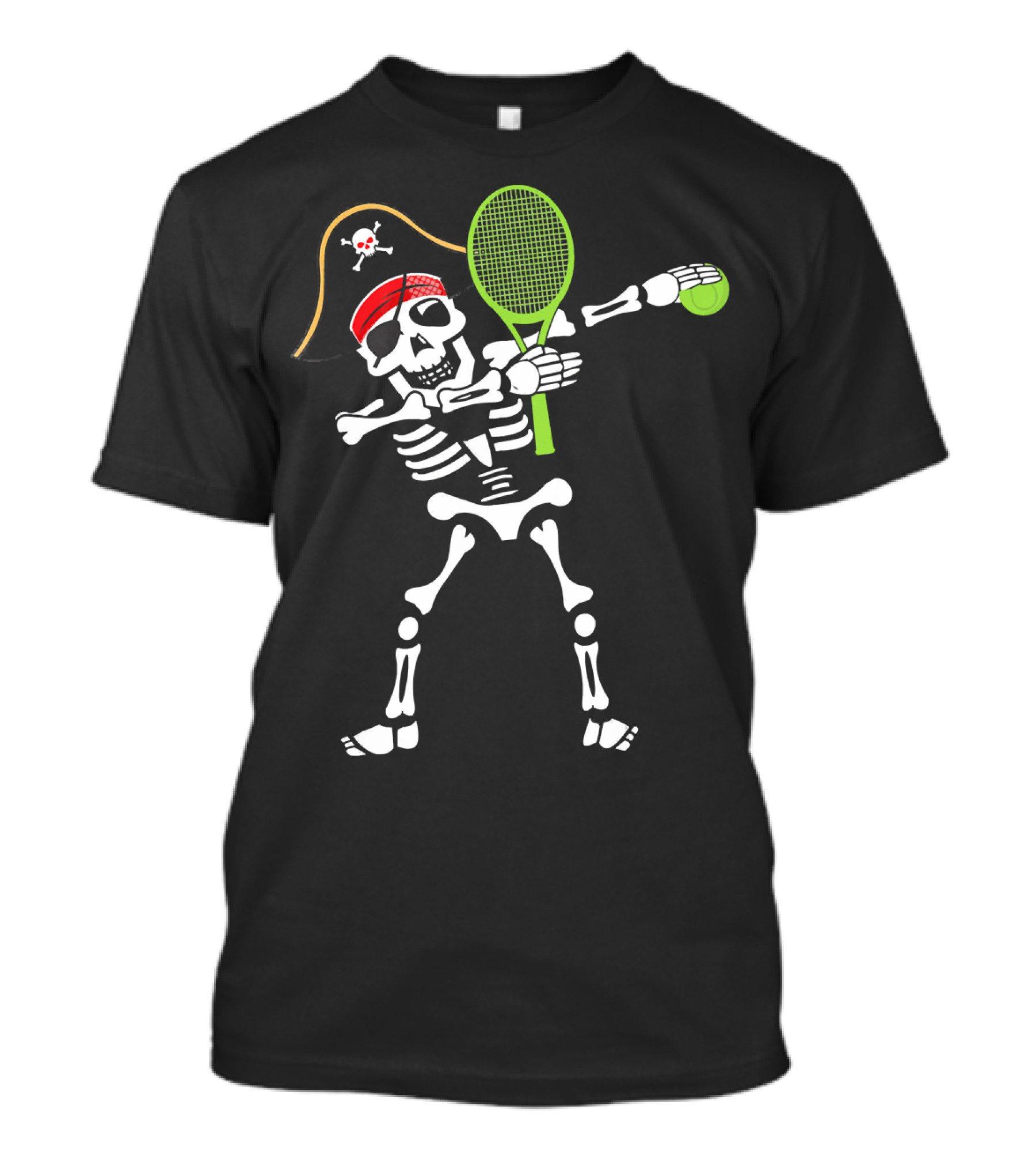 Tennis Dabbing Skeleton With Pirate Hat And Racket T-Shirt