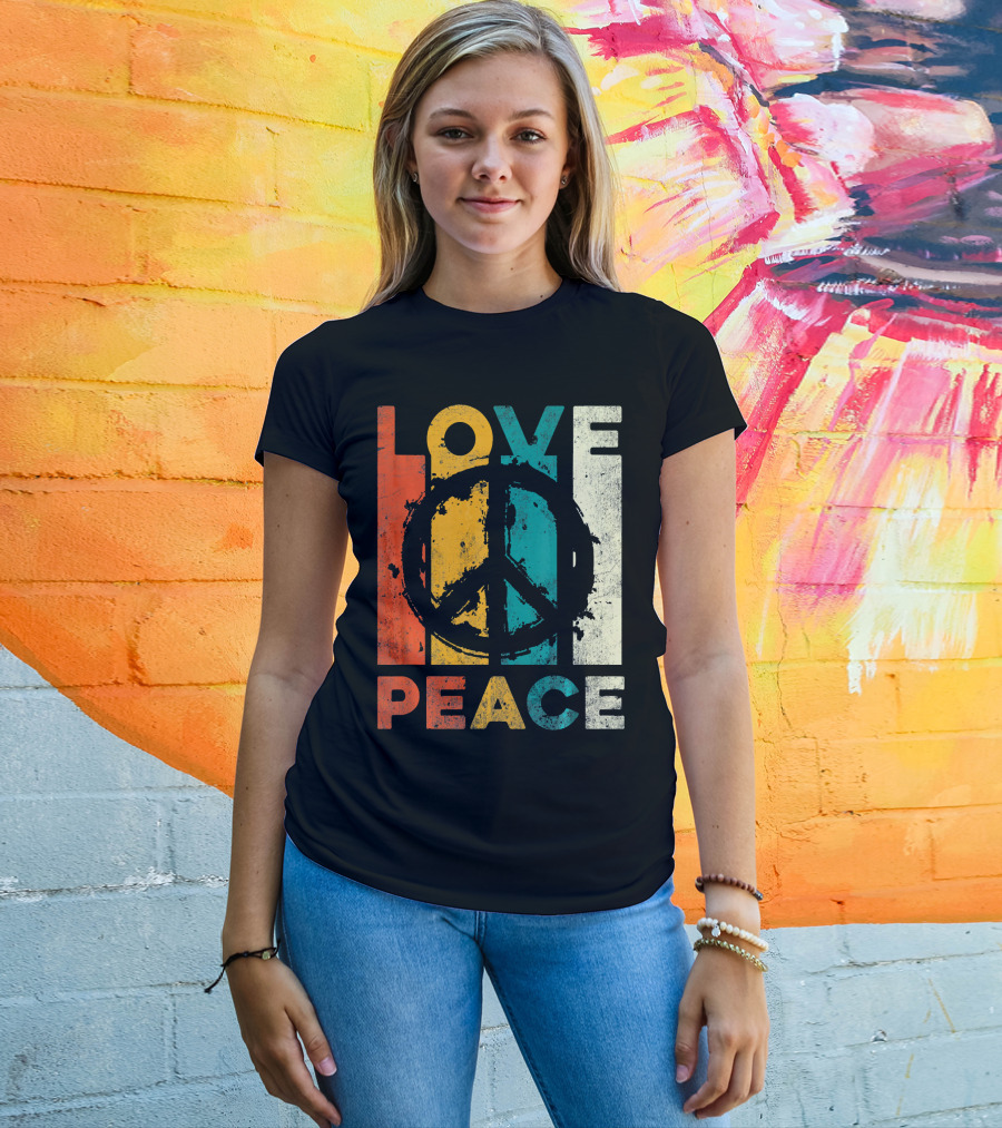 Love Peace Retro 60s 70s Vibe With Tie Dye Peace Sign T-Shirt