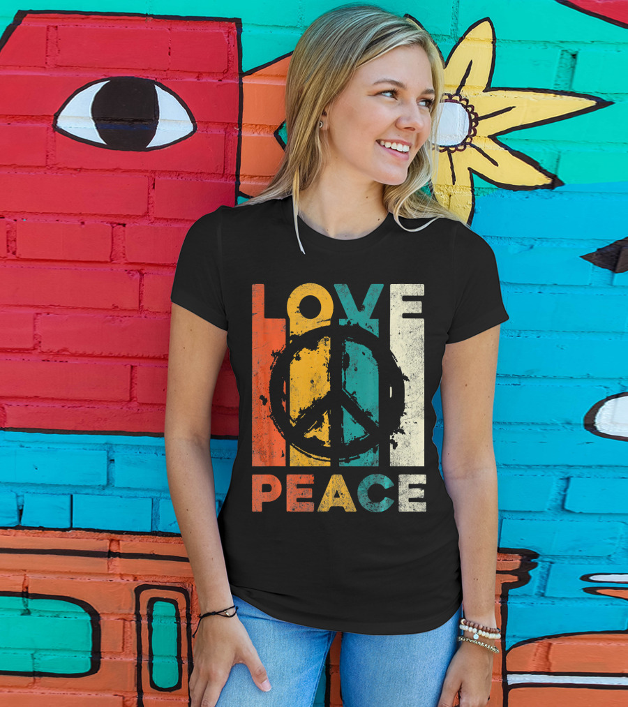 Love Peace Retro 60s 70s Vibe With Tie Dye Peace Sign T-Shirt