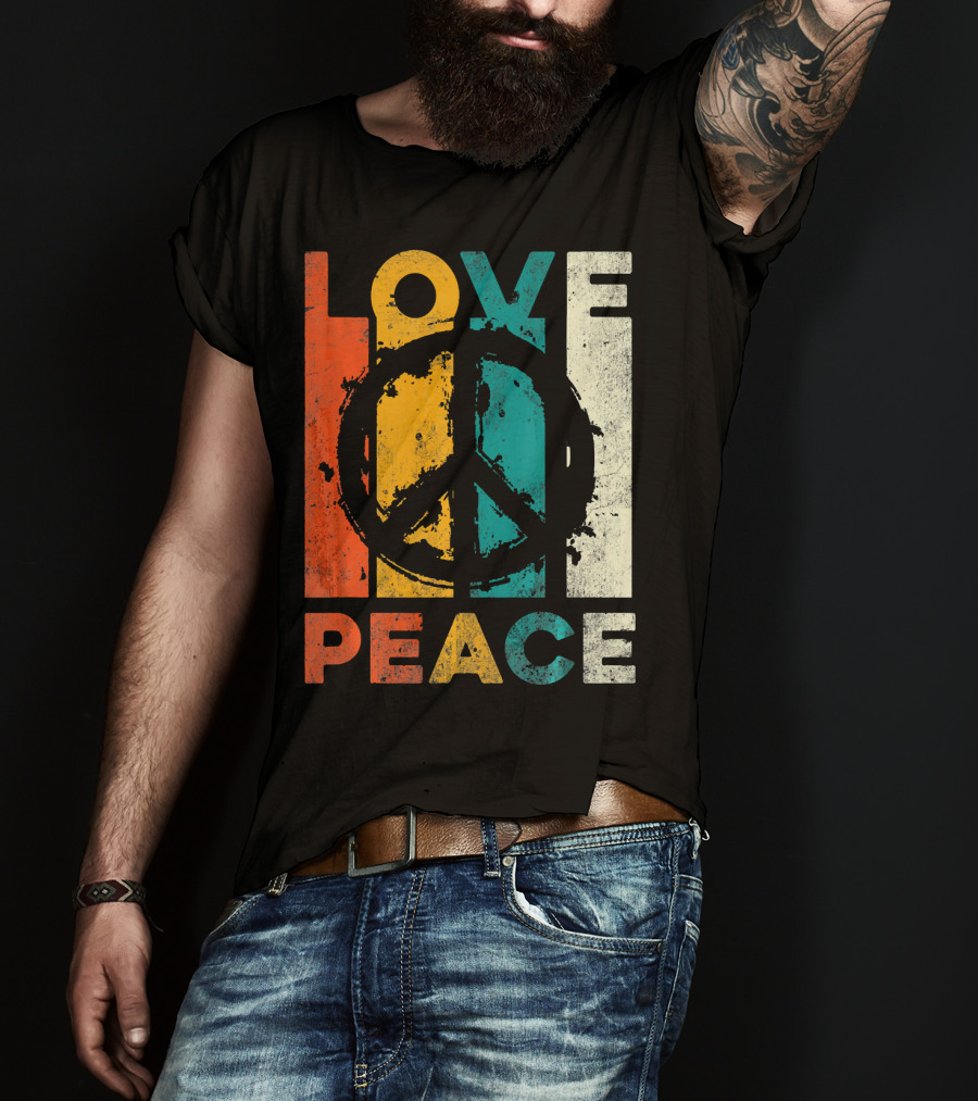 Love Peace Retro 60s 70s Vibe With Tie Dye Peace Sign T-Shirt