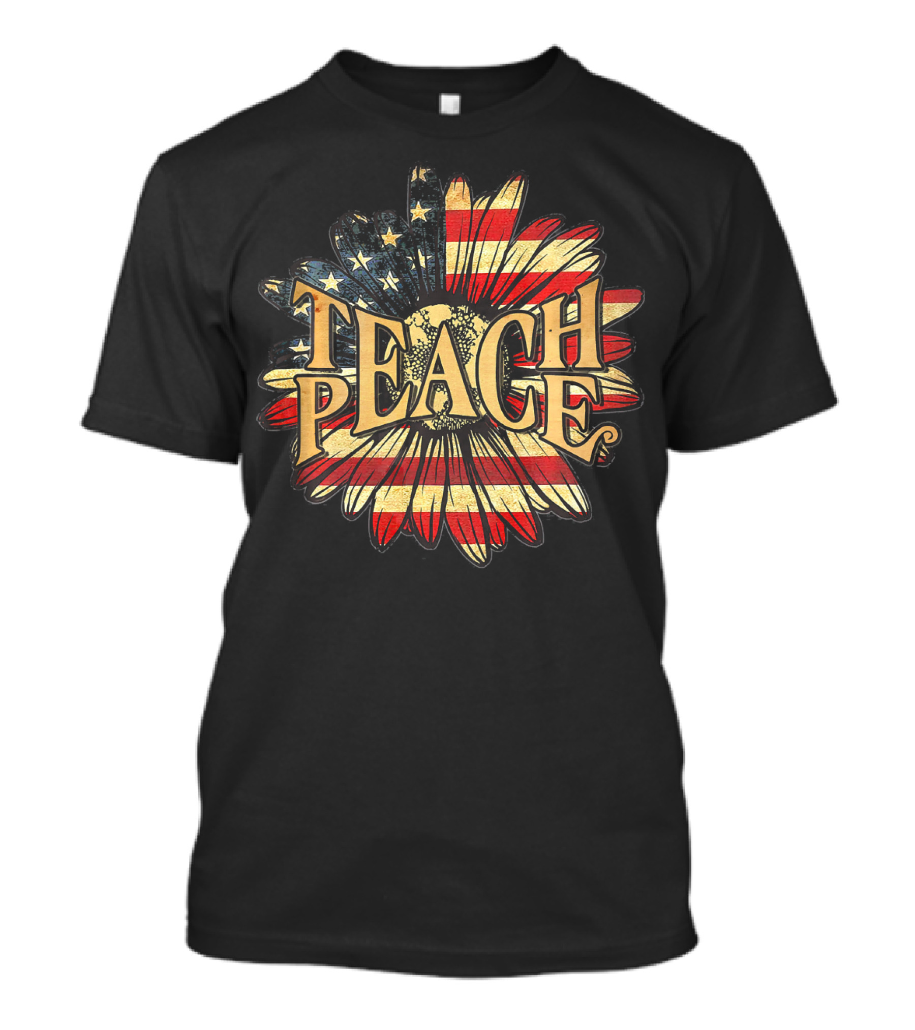 Teach Peace American Flag Flower Blossoms T-Shirt