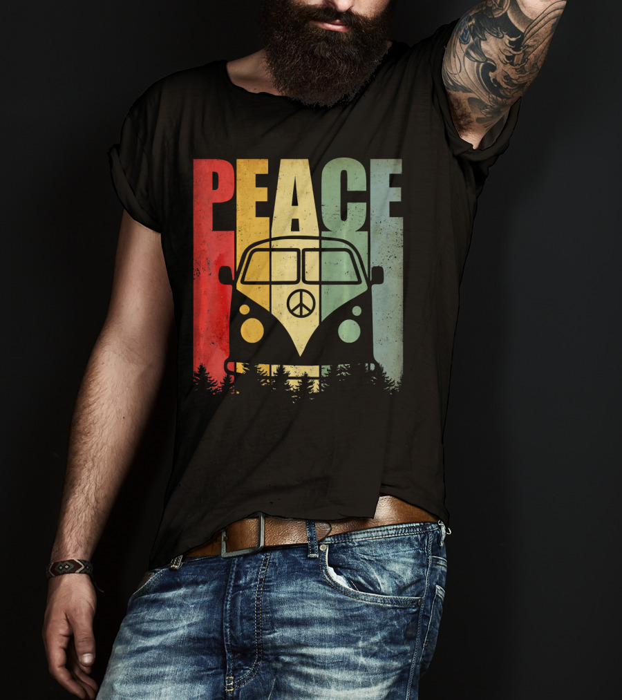 PEACE Retro Van Red Yellow Blue Forest T-Shirt