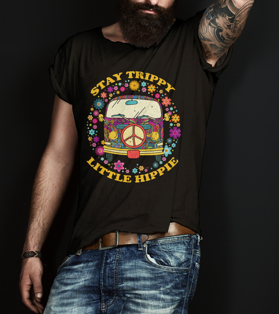 Stay Trippy Little Hippie Vintage Van Peace Floral T-Shirt